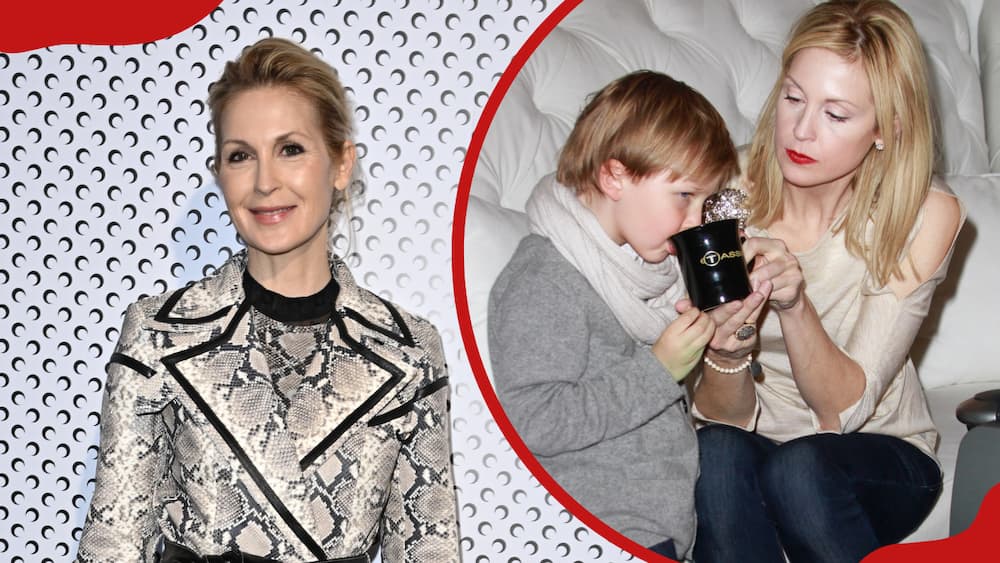 Kelly Rutherford attends the Marine Serre Womenswear Fall/Winter 2024-2025 show (L). Kelly Rutherford and Hermes Gustaf Daniel Giersch visit the Tassimo Brewbot Cafe (R).