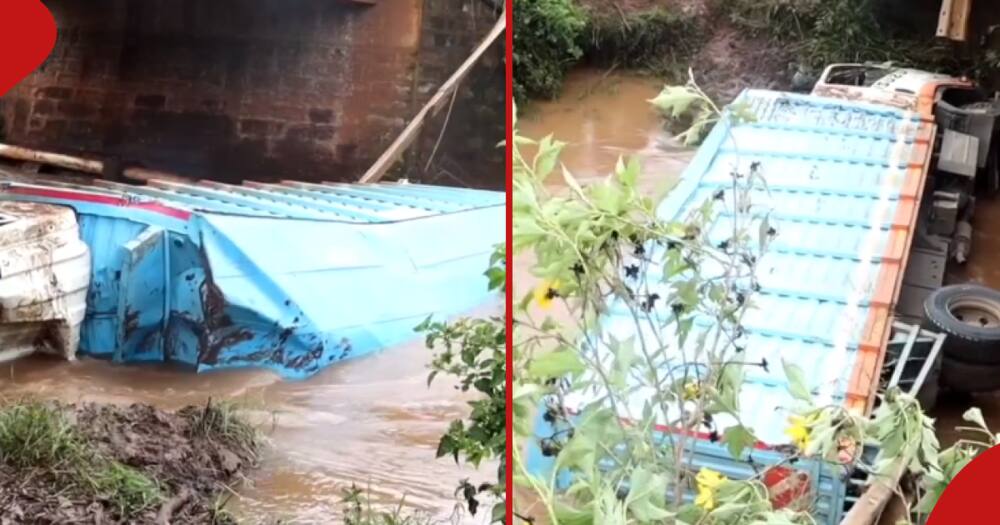 Lorry plunges into River Ena