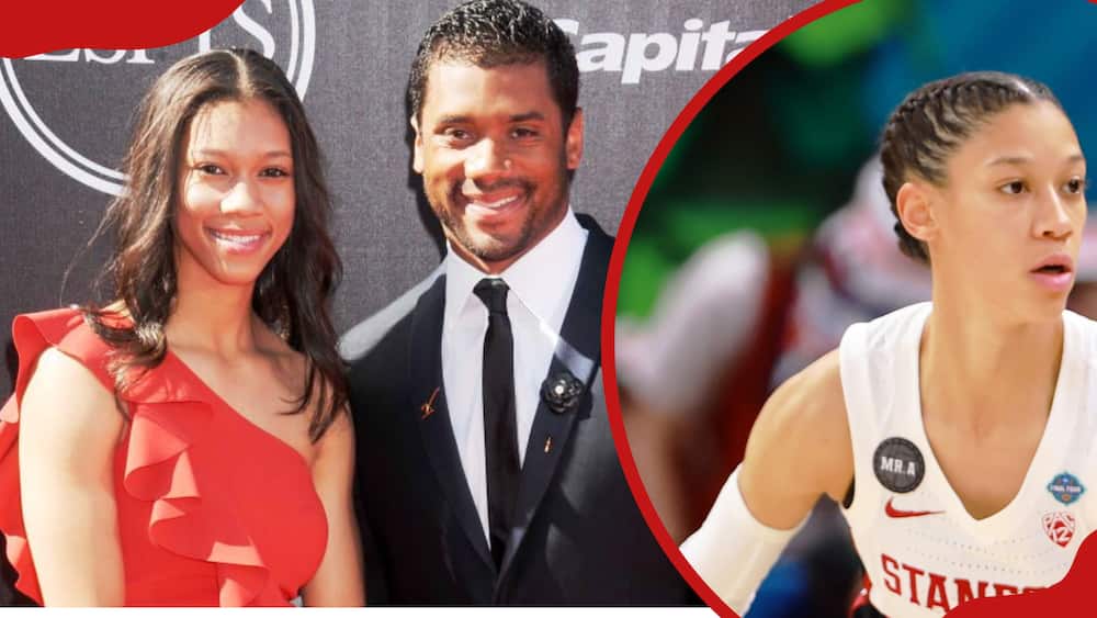 NFL quarterback Russell Wilson and sister Anna Wilson arrive at the 2014 ESPY Awards at Nokia Theatre L.A. Live in Los Angeles, California.