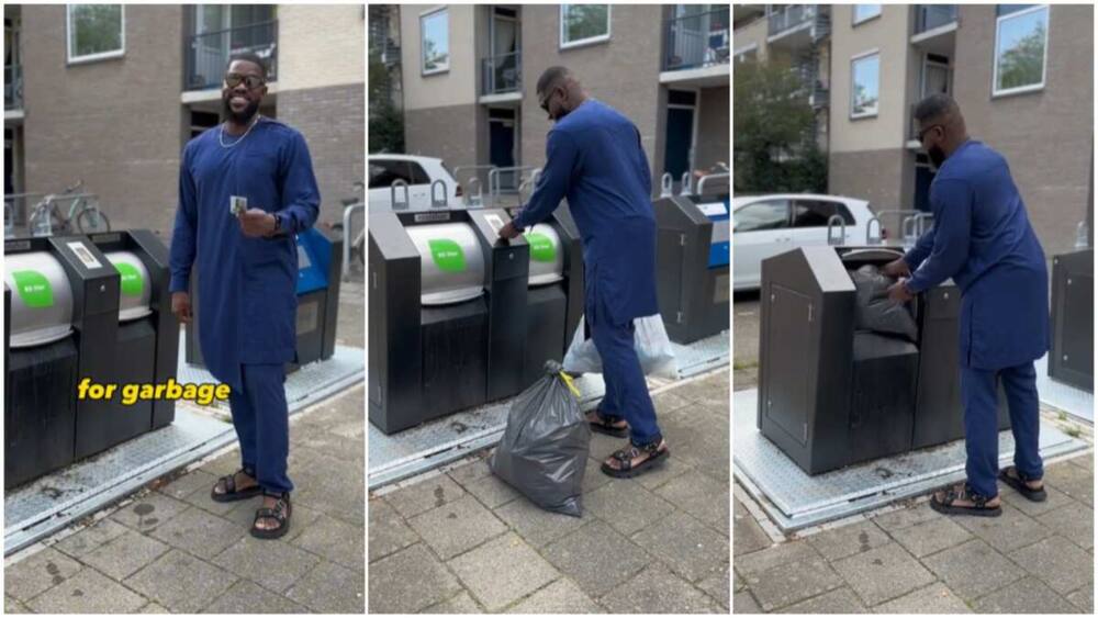 Trash cans in Netherlands/Man dumped garbage.