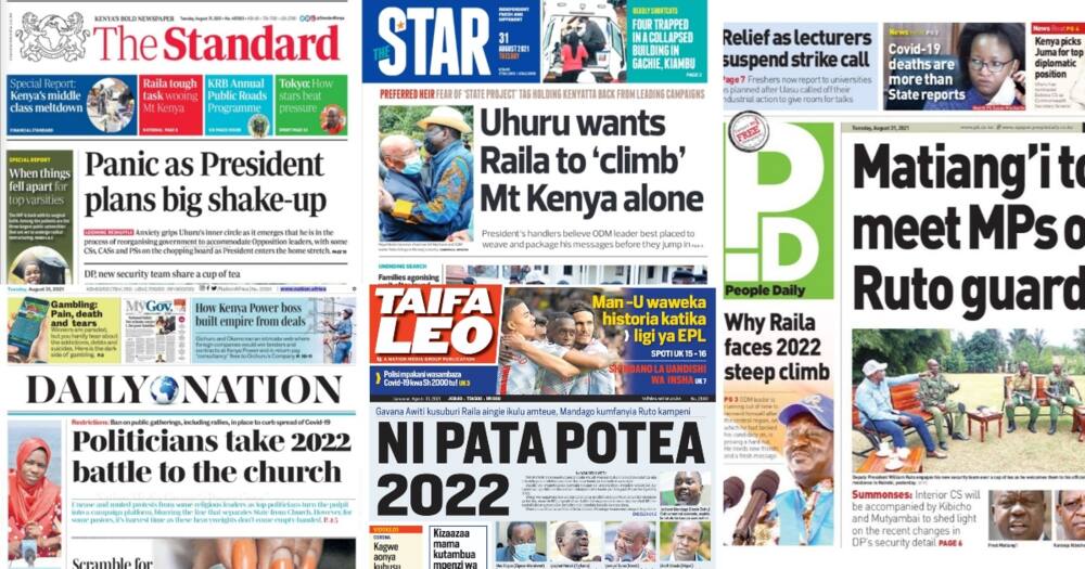 Magazeti Jumanne, Agosti 31: Uhuru Kuwapiga Makasi Baadhi ya Waziri Wandani Wake