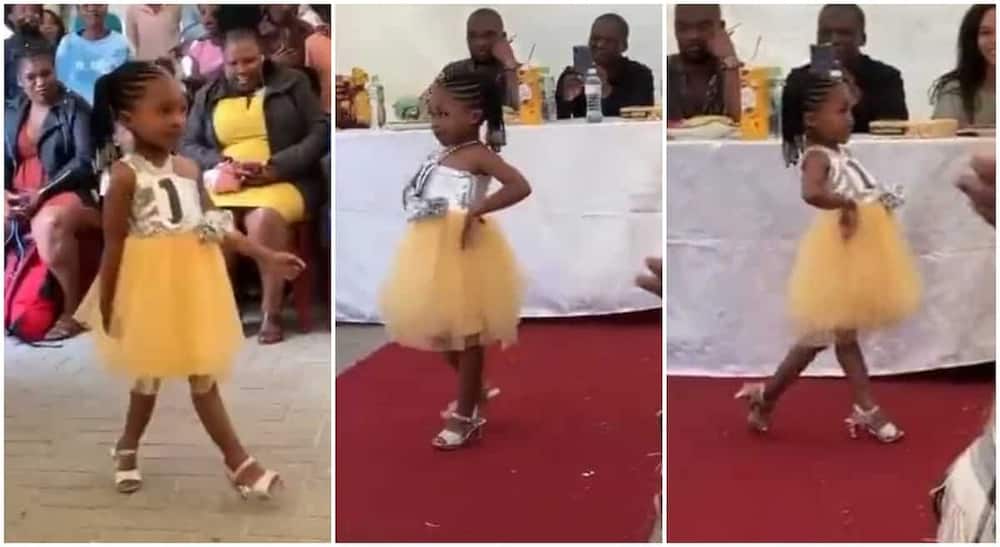 Photos of a little girl in catwalking postion.