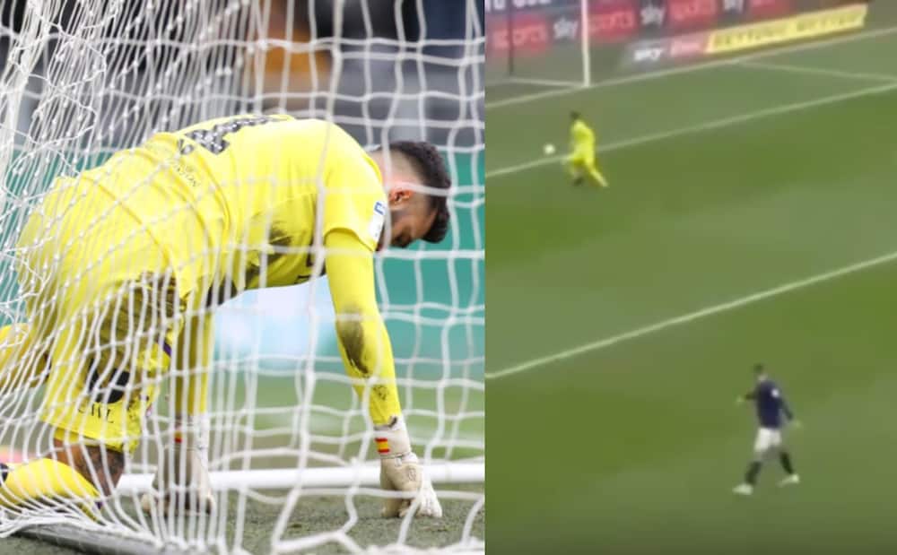 Goalkeeper gets nutmegged from halfway line in bizarre own goal