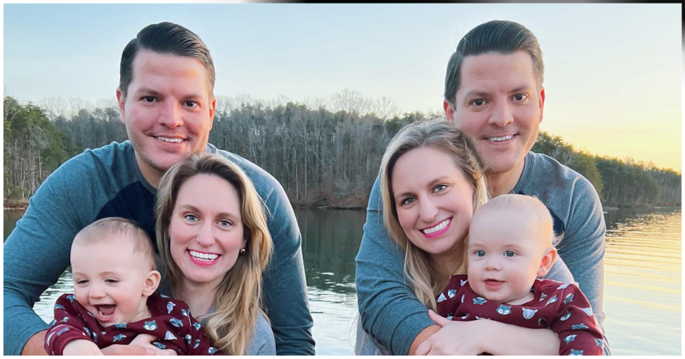 Identical twins Brittany and Briana Deane Salyers with their twin husbands.