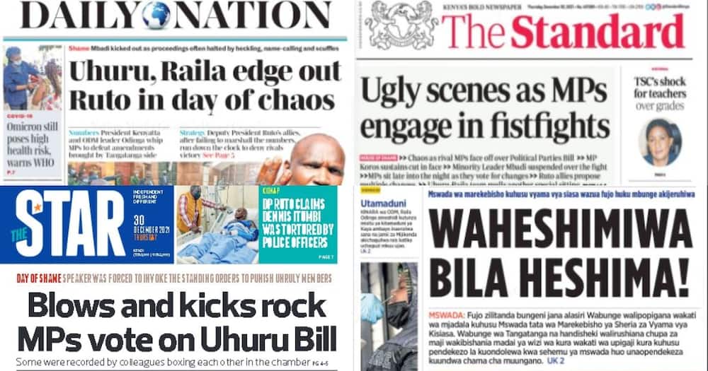 Kenyan Newspapers Review: MPs Engage in Fistfights Over Political Parties Amendment Bill