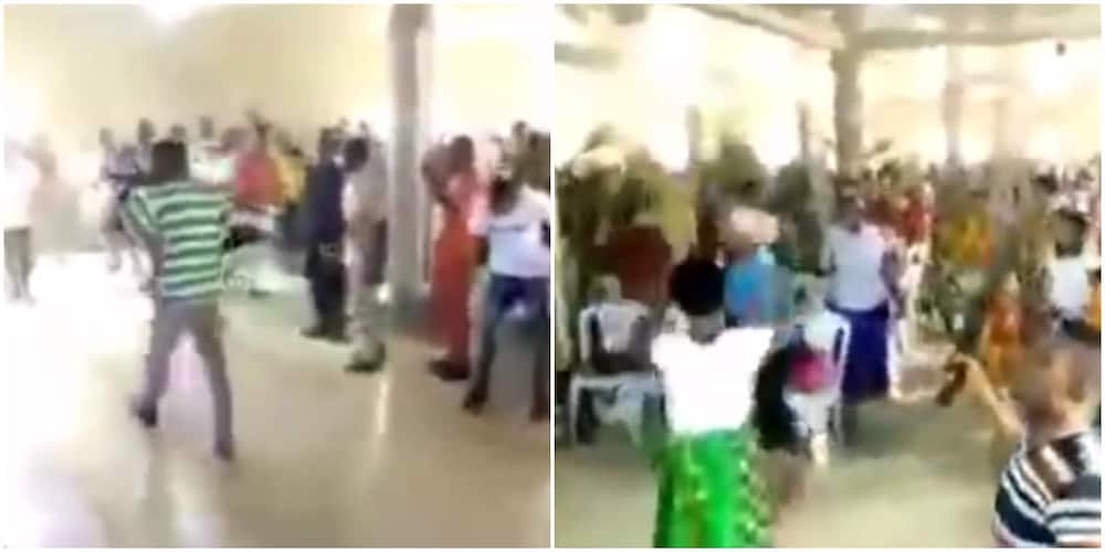 Nigerians react to viral video of church members praying with armed weapons to attack their enemies
Photo Credit: Screen grabs from @iamvictor_ video