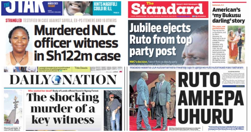 Kenyan newspapers review for March 16. Photo: Screenshot, e-newspapers.