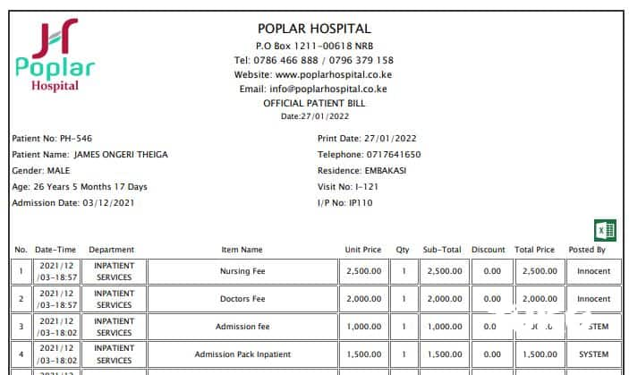 James Ongeri was admitted to Poplar Hospital on December 3, 2021.