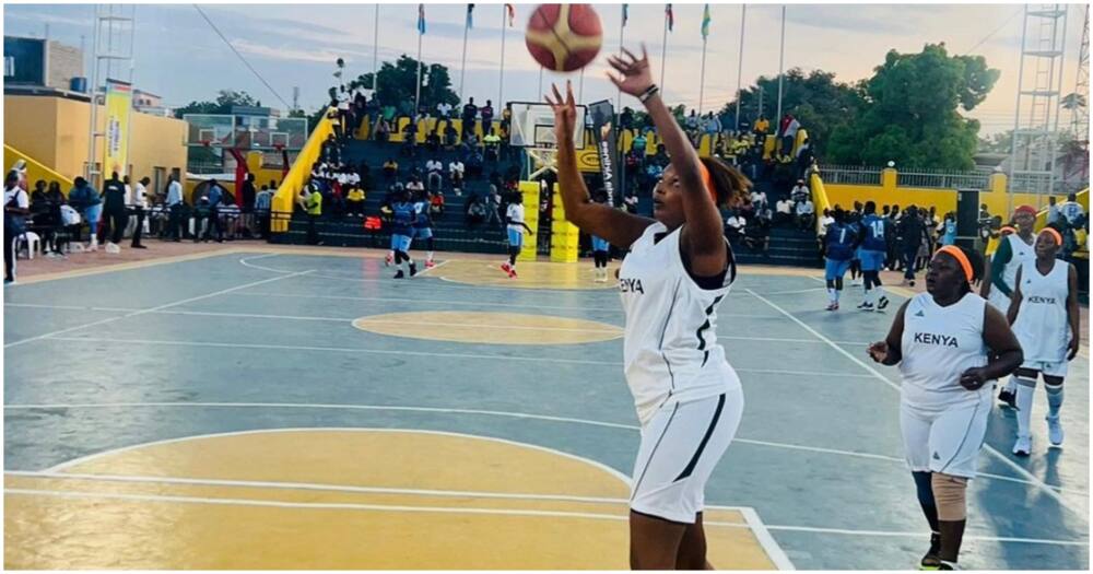 Karen Nyamu in action in a basketball pitch in Juba. Photo: Karen Nyamu.