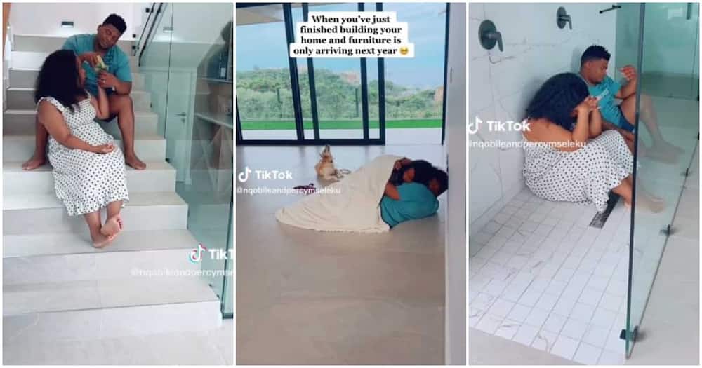Couple move into their own house, no furniture, sleep on bare floor, couple build new house
