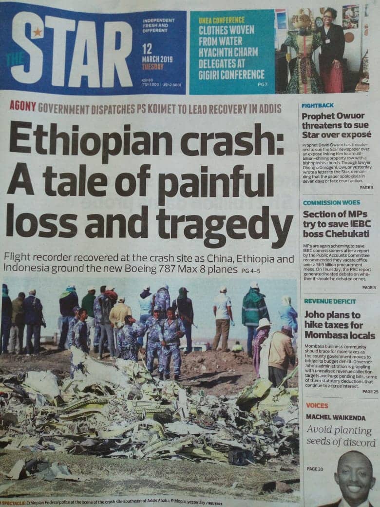 Kenyan newspapers review for March 12: Agony of mother losing second son to plane crash