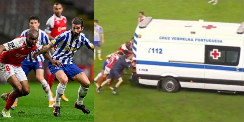 Funny moment players push ambulance out of the pitch after engine refuses to start