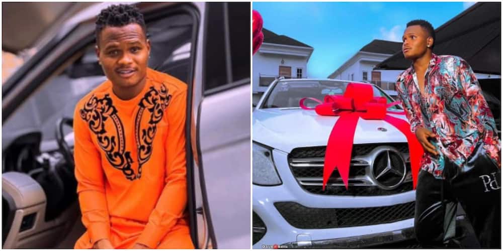 Comedian Oluwadolarz with his Mercedes Benz.
