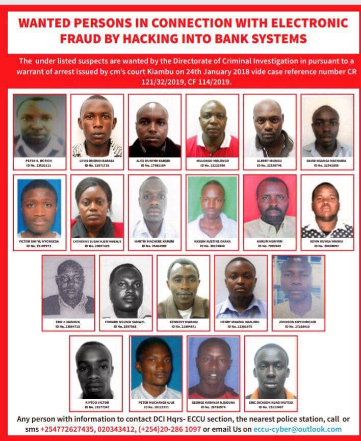 Detectives parade faces of Kenyans believed to be hacking bank systems