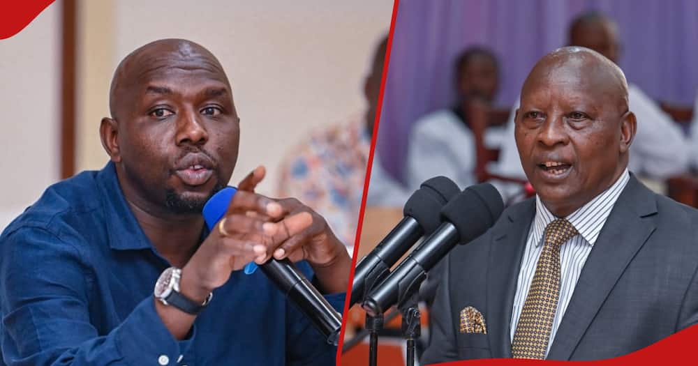 Kipchumba Murkomen (left frame) accuses Mutahi Kahiga (right frame) of fuelling rifts in the UDA Party.