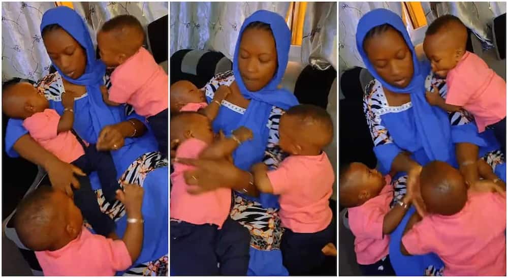 Photos of a mother and her triplets. TikTok/@mahdiallo25.