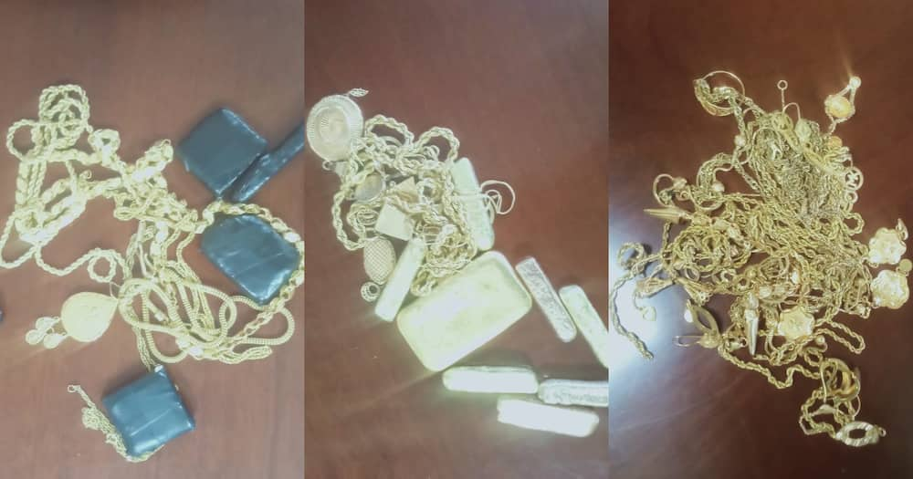 KRA Officers Seized 4.8kg of undeclared gold and jewellery being smuggled to Mumbai.