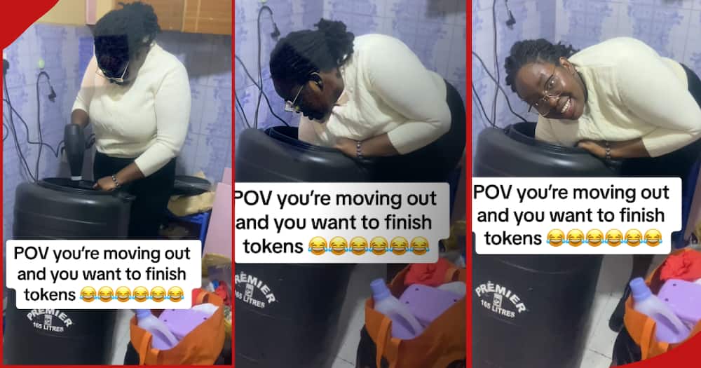 TikTok user and Kenyan woman Angie Muhonja attempting to deplete her KPLC tokens before moving out.