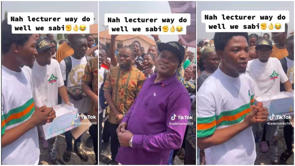 Students and their lecturer/undergraduates made lecturer smile.