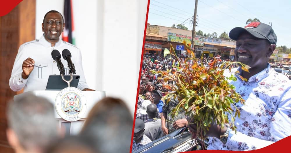 Collage of President William Ruto at State House Nairobi (r), and during 2022 election campaigns.