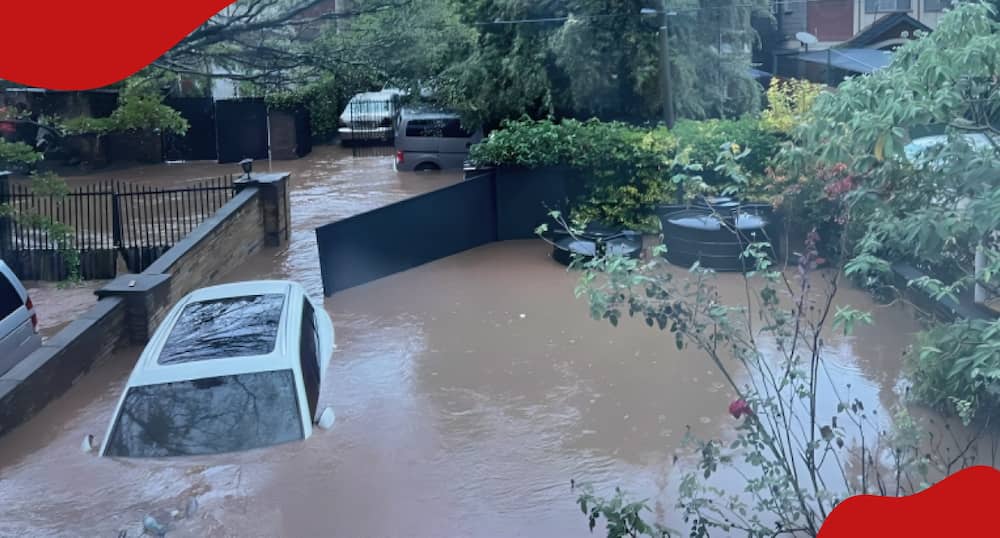 Cars submerged in flood waters in Lang'ata constituency