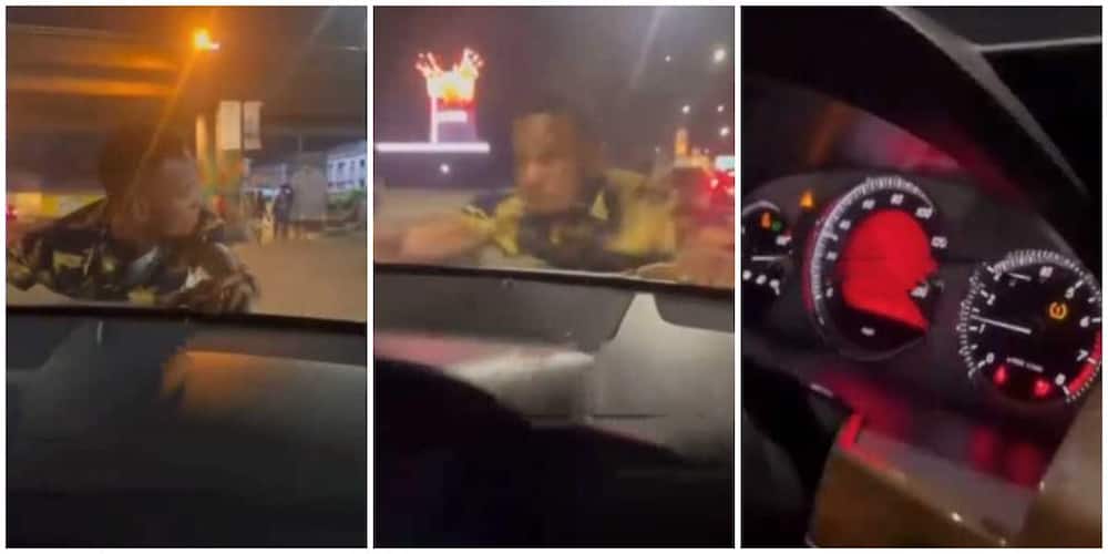 Video of Nigerian man hanging on to bonnet of lady's car because she didn't give him money sparks reactions