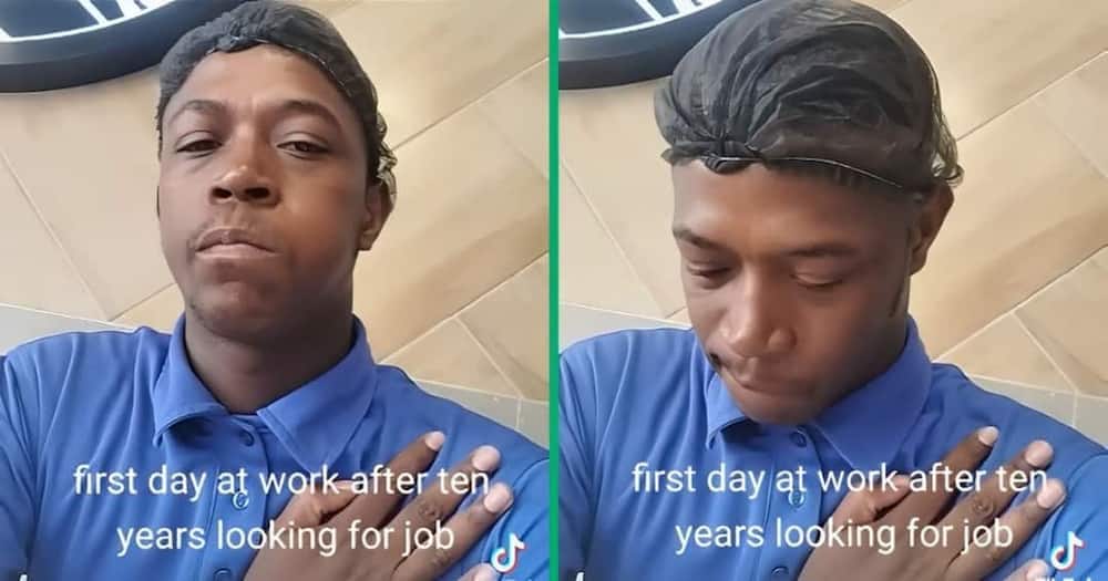 A man took a moment to soak in his first day at a new job in TikTok video