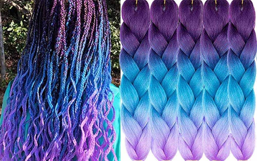 Purple, turquoise, and light-violet braids