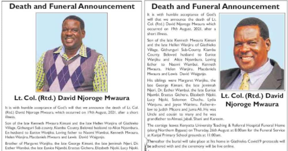 David Njoroge's obituaries. Photo: Daily Nation.