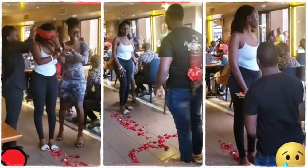 Photos of a lady who rejected her man's proposal in public.