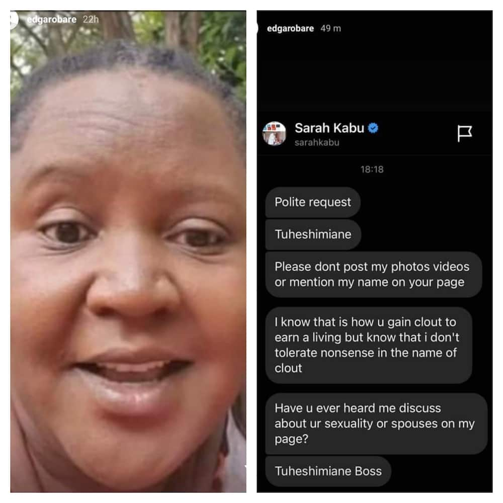 Sarah Kabu unleashes tirade on Edgar Obare: "Tuheshimiane"