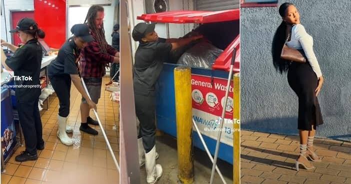 Pretty lady working as cleaner abroad