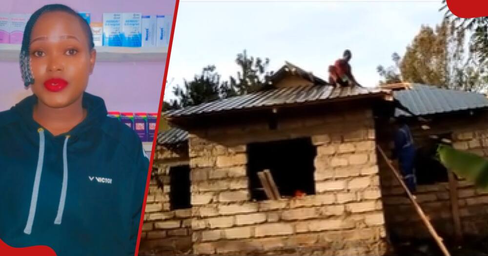 Kenyan woman Colly Mwendwa shows off her late mum's house under construction.