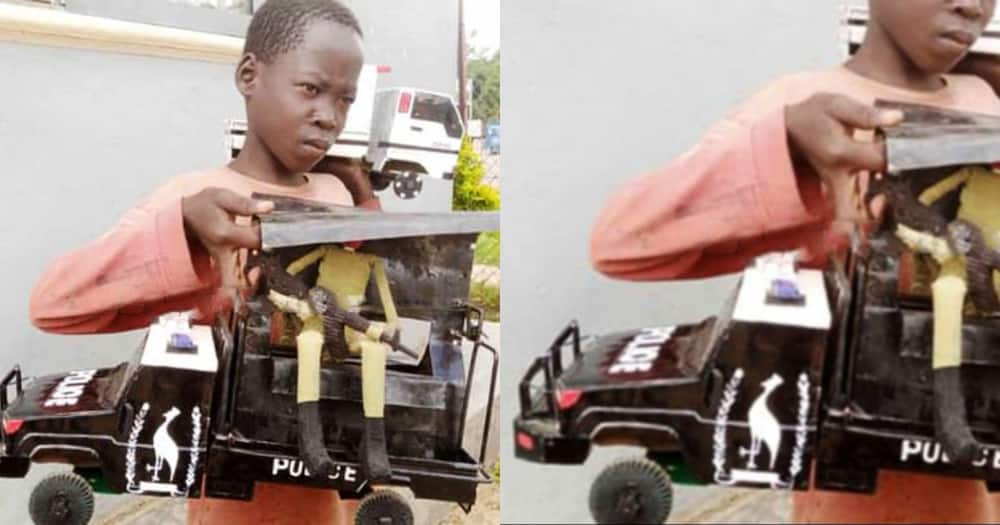 Police in Koboko, Uganda met the boy who sells his craft to raise money for his school fees.