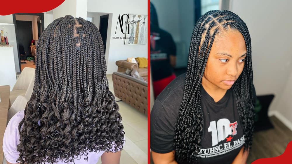 Box braids with curls at the end