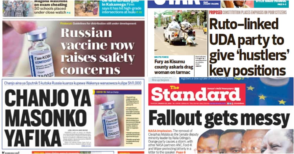 Kenyan newspapers for March 25. Photo: The Stanard, Daily Nation, The Star and Taifa Leo.