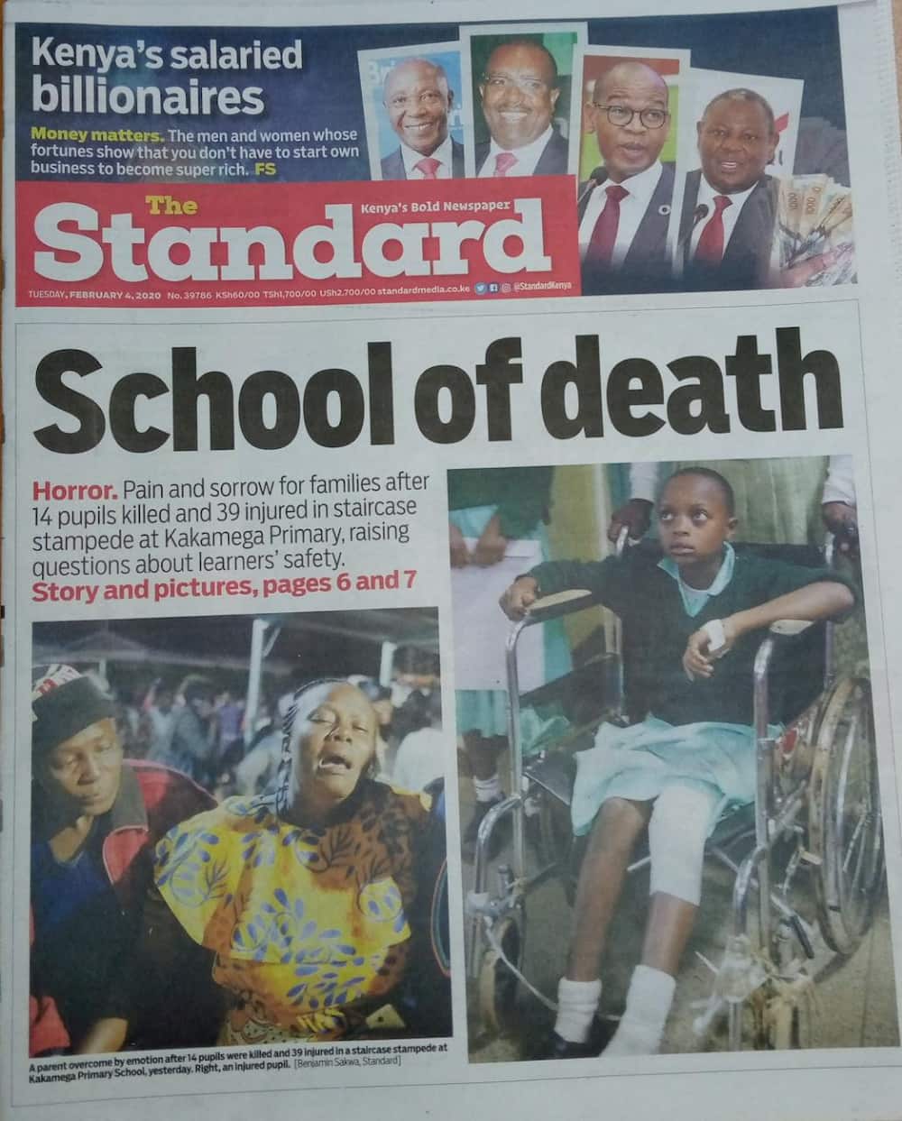 Kenyan newspapers review for February 4: Kakamega pupils in deadly stampede were running from teacher wielding cane