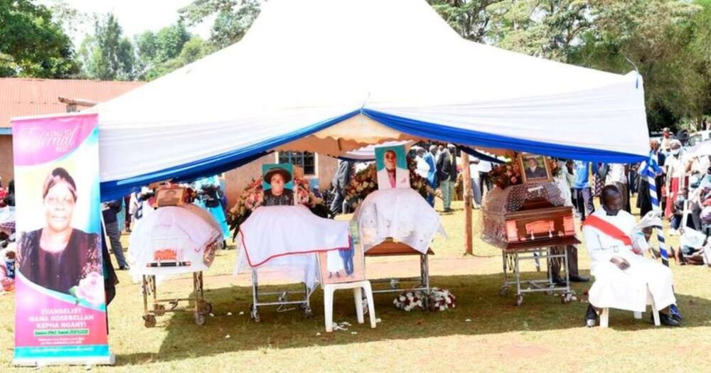 The coffins bearing the remains of four victims of the August 21 Kaburengu bridge crash. Photo: Nation.