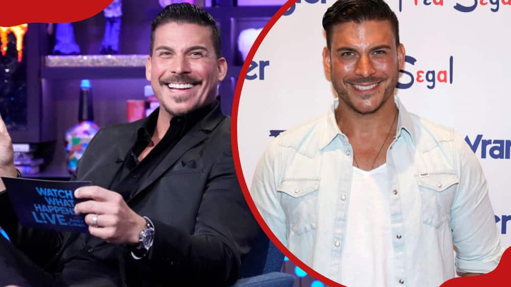 A collage of Jax Taylor at Watch What Happens Live With Andy Cohen and Jax Taylor at Wrangler Capsule Collection Launch