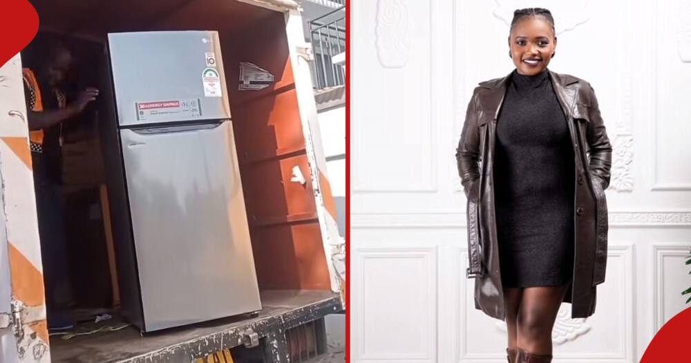 Kenyan woman gets dented fridge.