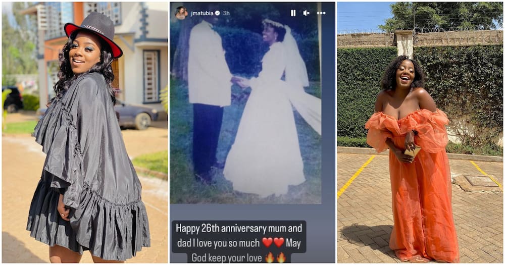 Jackie Matubia shared a TBT wedding photo as their parents marked their 26th wedding anniversary.