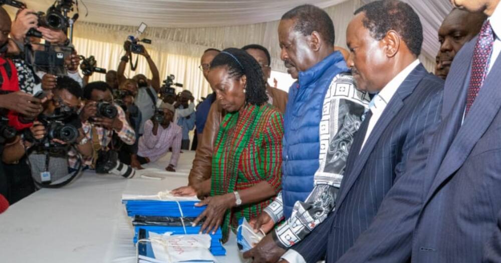 Raila Odinga and other leaders at the Supreme Court.