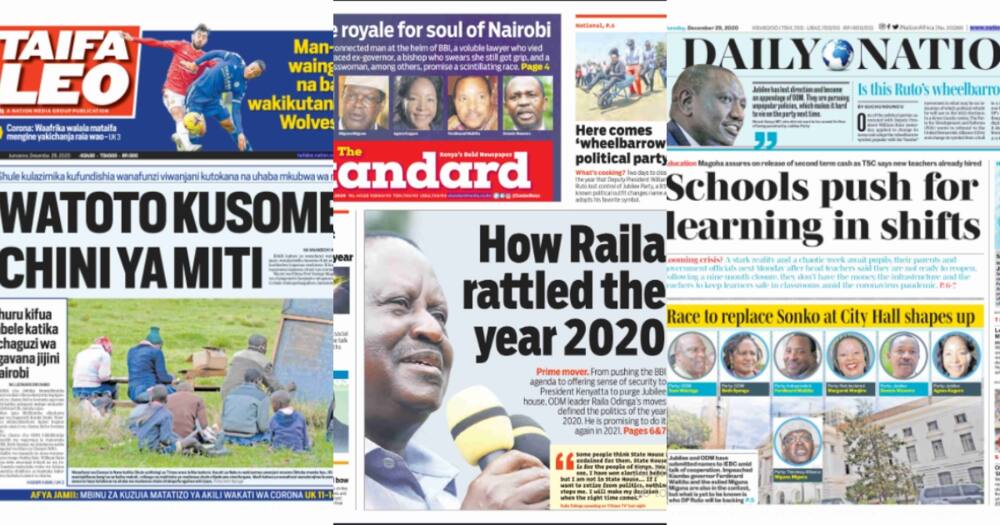 Kenyan newspapers review for December 29: Nairobi by-election big test for William Ruto if he doesn't support Jubilee candidate