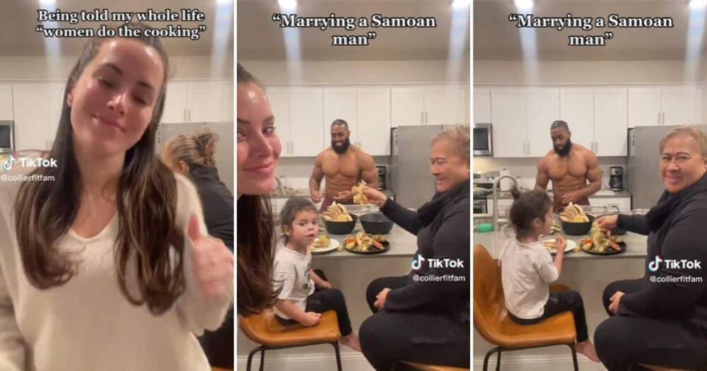 The woman showed off husband cooking. Photo: @collierfitfam/TikTok.