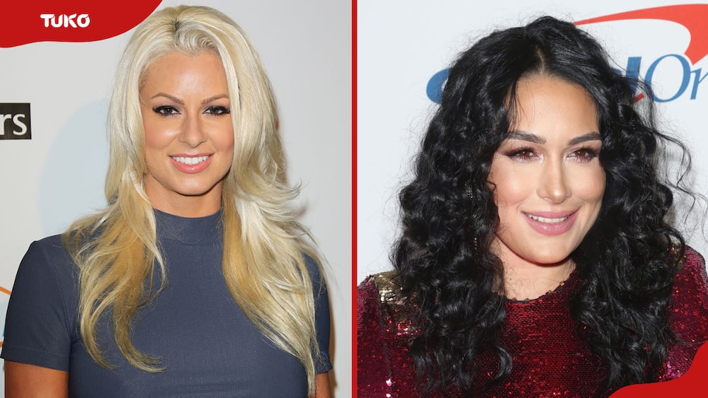 Female wrestlers Maryse (L) and Brie Bella at various events