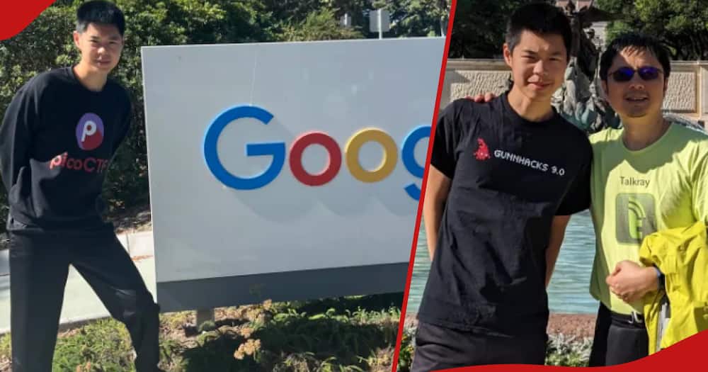 Stanley Zhong poses near Google logo