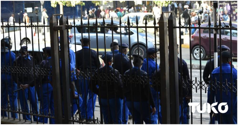 Heavy security at City Hall during Governor Mike Sonko's impeachment motion. Photo: John Papanoo