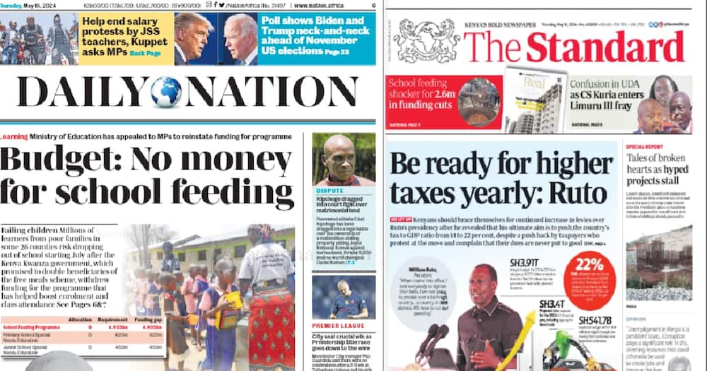 Front headlines for Daily Nation and The Standard Newspapers.