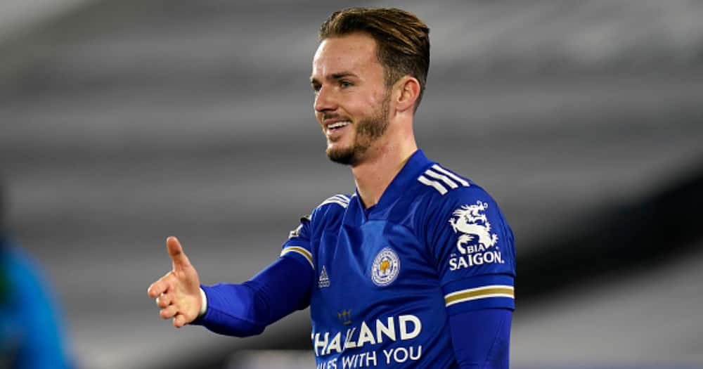 James Maddison celebrates after scoring a goal during the Premier League at The King Power Stadium on January 16, 2021. (Photo by Tim Keeton - Pool/Getty Images).