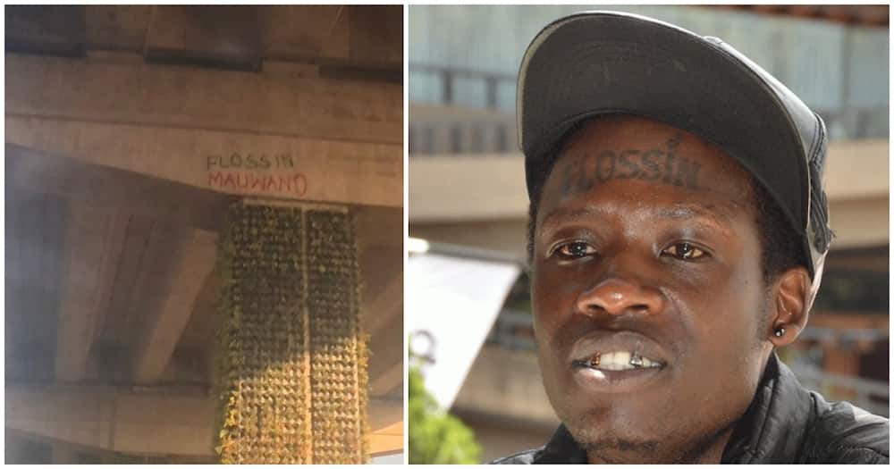 Flossin Mauwano: Nairobi Artist Inscribing Expressway Pillars with His Slogan Gets Kenyans Talking